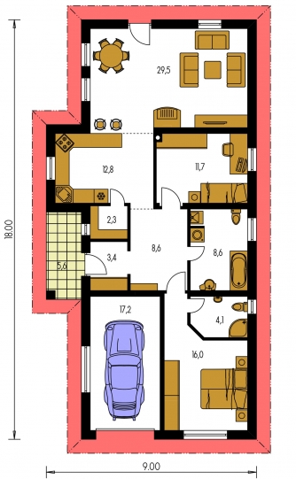 Spiegelverkehrter Entwurf | Grundriss des Erdgeschosses - BUNGALOW 21